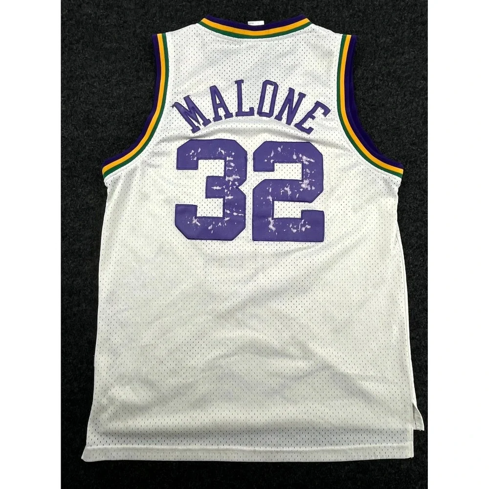 Utah Jazz Jersey Men M White Karl Malone #32 Adidas Basketball Hardwood Classics